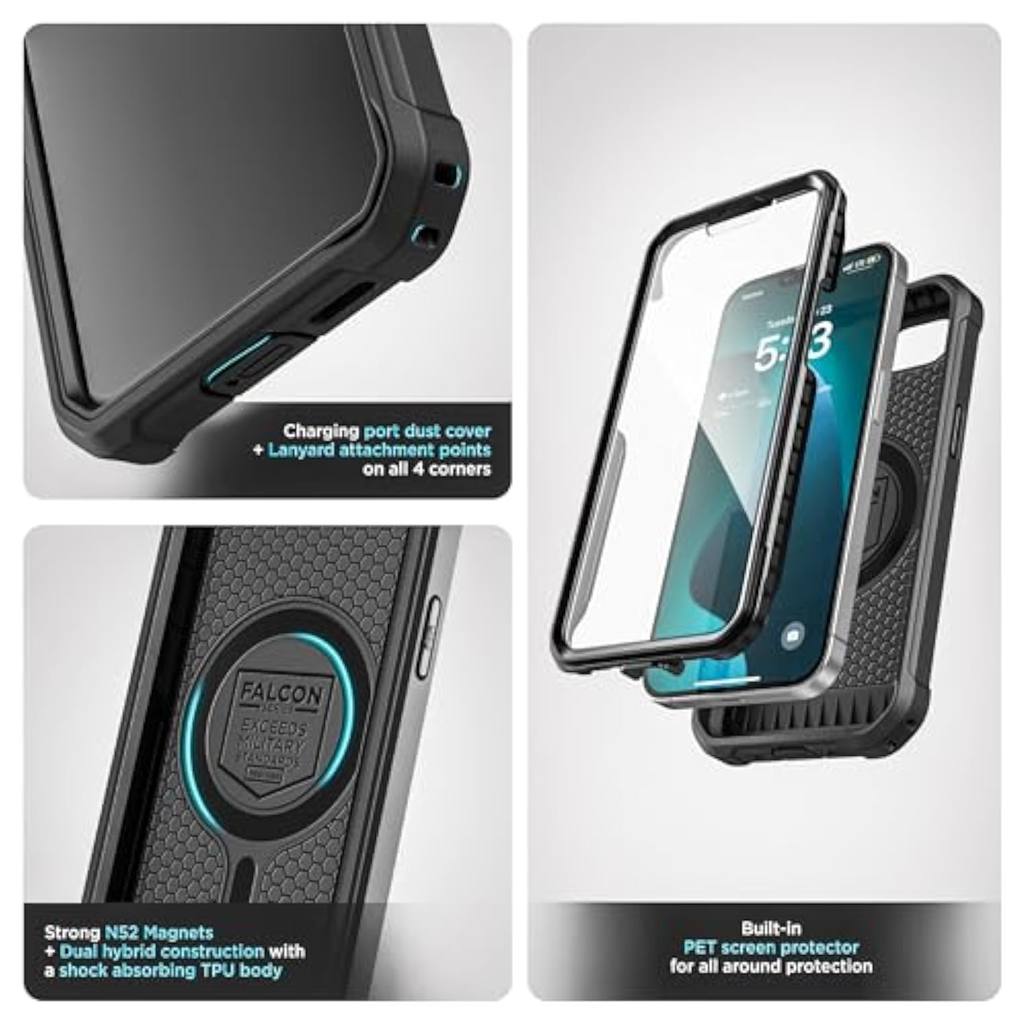 For Iphone 16E Case With Built-In Screen Protector, Compatible With Magsafe - Military Grade Protection With 360 Rugged Full-Body Coverage (Black)