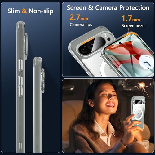 for Google Pixel 9 Pro XL Case with Screen Protector, Pixel 9 Pro XL Case with magsafe Clear,Anti-Yellowing 12FT Military Drop Proof Raised Bezels