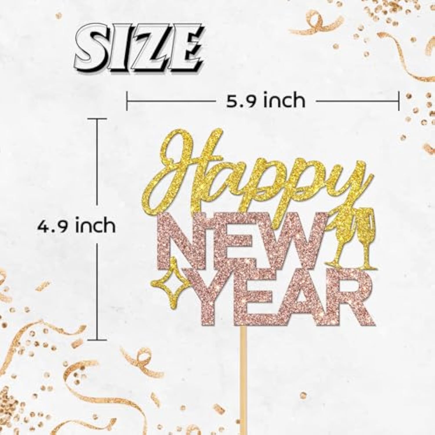 Gold Glitter New Year 2026 Cake Topper Wall Table Party Decoration