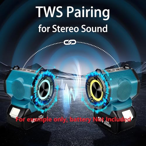 Portable Bluetooth Speaker Compatible with Makita 18V(Battery NOT Included) Wireless BT5.3 and USB Audio Source, TWS Pairing, Multicolored Lights,