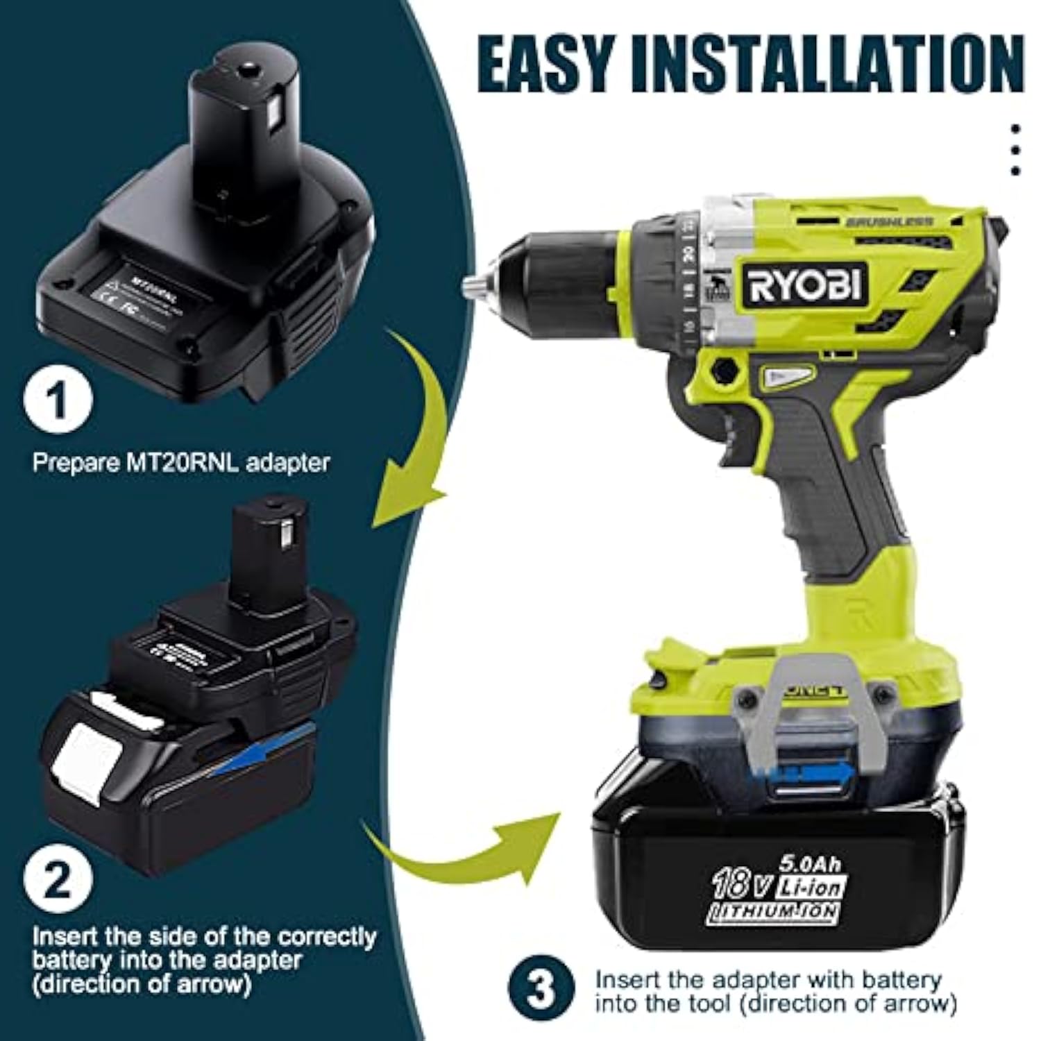 Obolts MT20RNL Adapter for Makita 18V Batteries to Ryobi 18V Power Tools