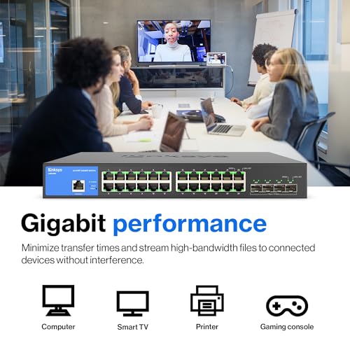 Lgs328C 24 Port Gigabit Managed Network Switch With 4 X 10G Uplink Sfp+ Slots - Advanced Security, Qos, Static Routing, Vlan, Igmp Features - Metal Housing, Desktop / Wall Mount