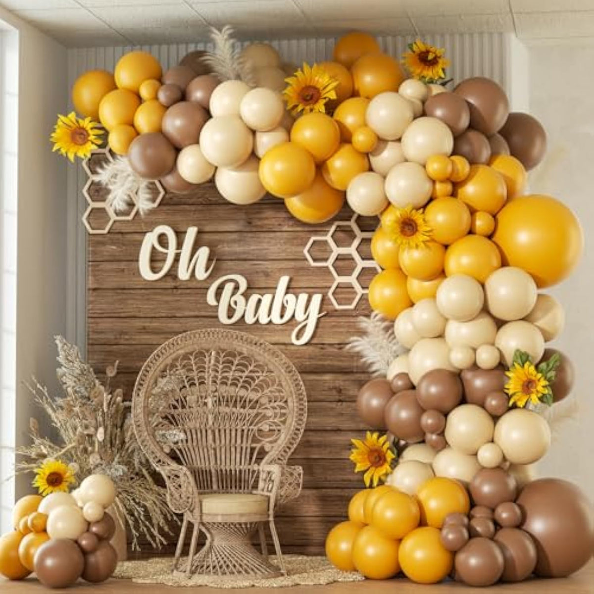 140pcs Bee Balloon Garland Kit with Brown Yellow White Balloons for Baby Shower