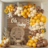140pcs Bee Balloon Garland Kit with Brown Yellow White Balloons for Baby Shower