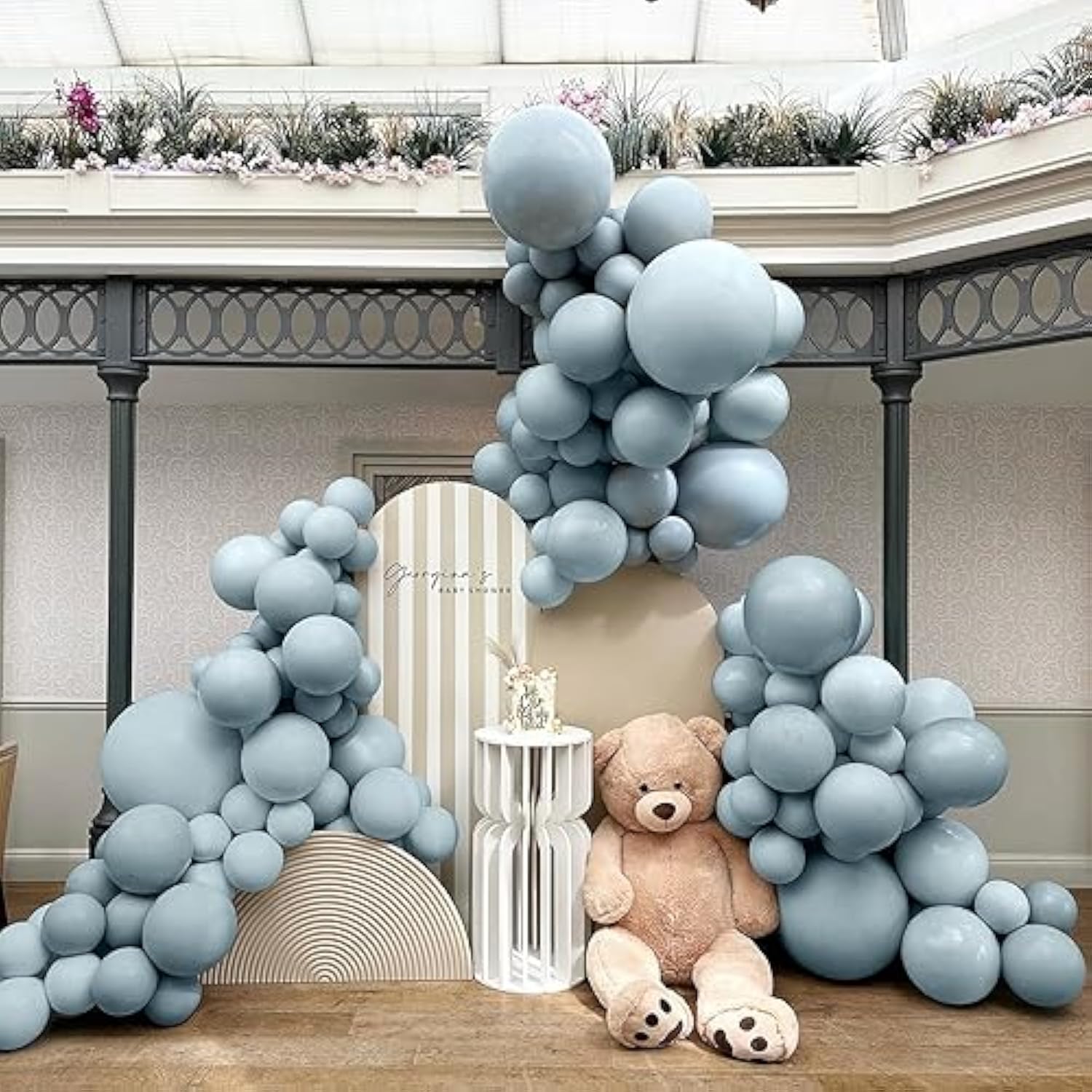 65pcs Dusty Blue Balloon Arch Kit – Double Stuffed Balloons in 3 Sizes for Party