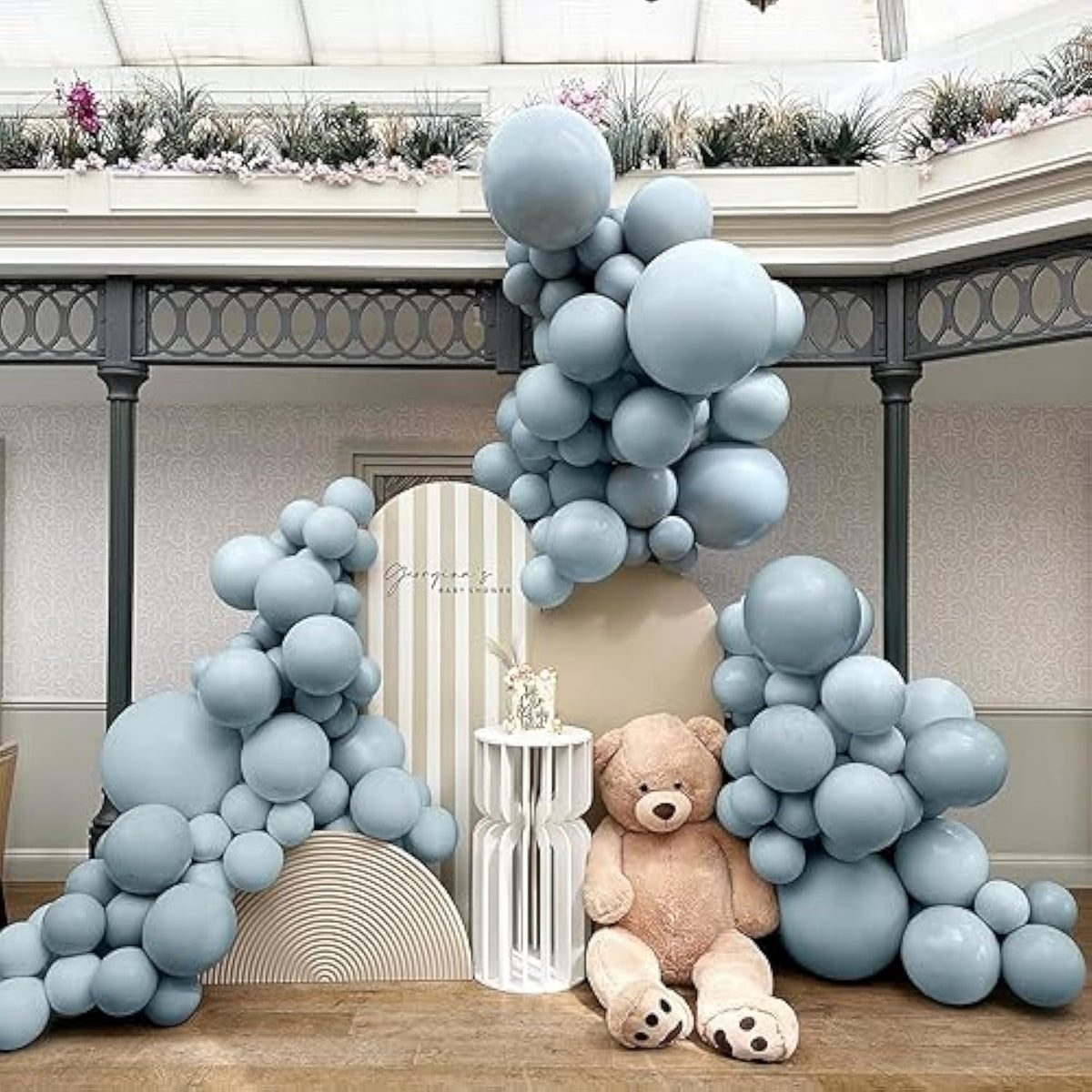 65pcs Dusty Blue Balloon Arch Kit – Double Stuffed Balloons in 3 Sizes for Party