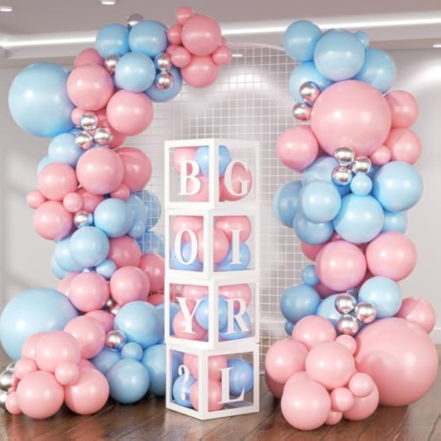 140Pcs Pink Blue Silver Balloon Arch Kit Gender Reveal & Baby Shower Party Decorations
