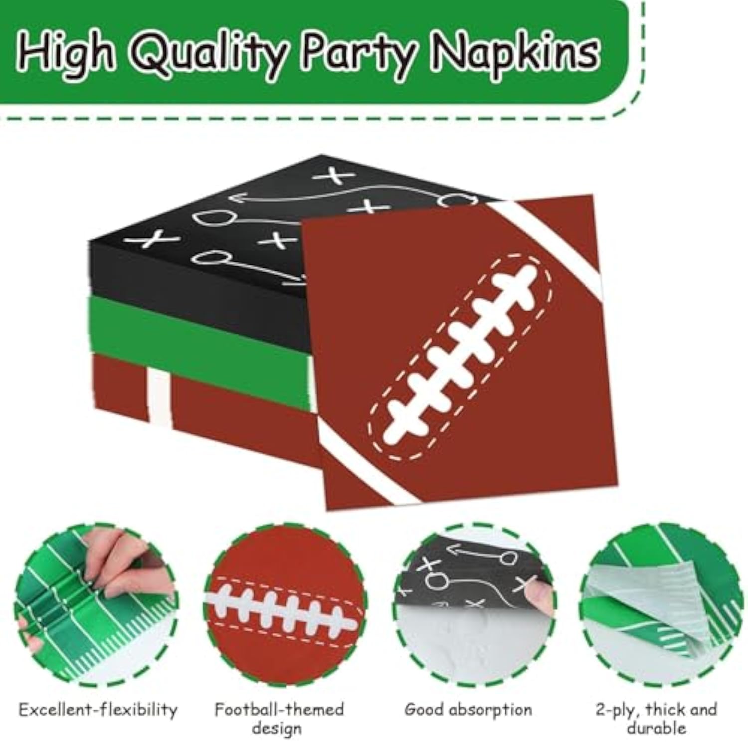 120Pcs Football Paper Napkins Supplies Disposable Football Birthday Napkins Set Decorations For Events Party Frenzy Game Time Tailgate Sports Party Favors, 3 Design