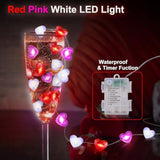 Valentines Decor 10Ft 30 Led Valentine'S Lights With Timer, Red Pink White Heart Lights String Battery Operated, 8 Modes Valentines Decorations Heart Fairy Lights Romantic Decor Home Bedroom