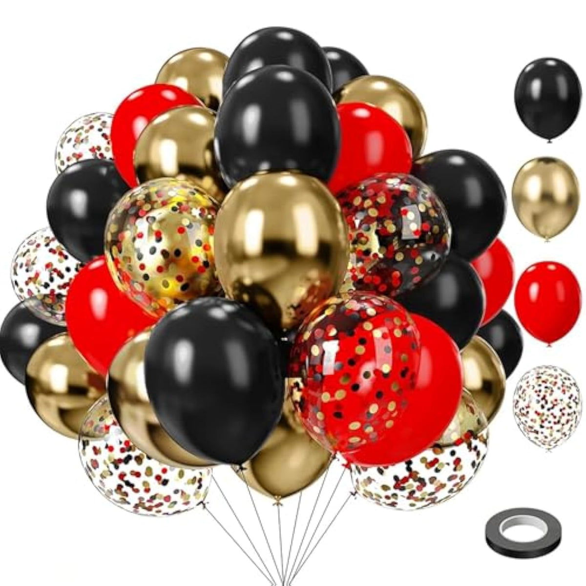 75Pcs Balloon, Black, Red, And Gold (12In And 5In), Casino Theme Party Decorations, New Year, Graduation, Wedding, Birthday