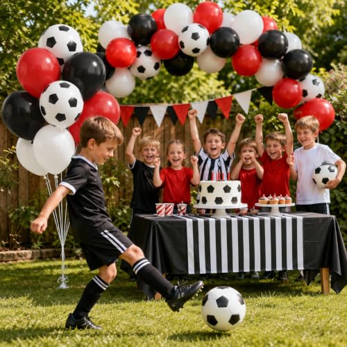 30 Pcs Red Black Soccer Balloons, 12 Inch Soccer Print Balloon Set