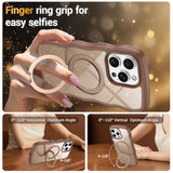 For Iphone 16 Pro Case With Stand, Clear Crystal Glitter Cute Curly Wavy 16 Pro Phone Case Compatible With Magsafe, Magnetic Ring Kickstand Shockproof Anti-Slip Cover, Desert Titanium