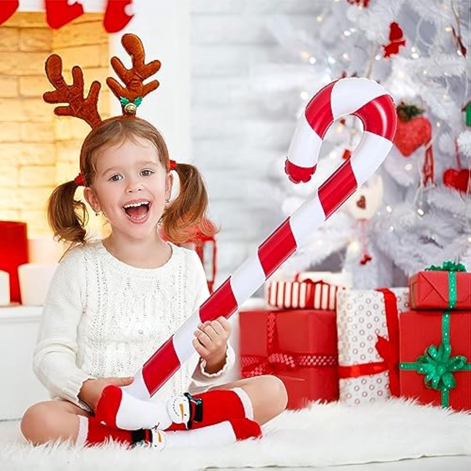 3Pcs 35 Inch Inflatable Christmas Candy Cane For Christmas Decorations, Indoor Outdoor Holiday Yard Xmas Decorations Gif
