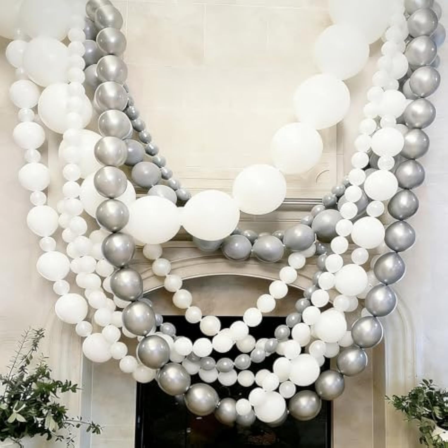 120 Pcs White Silvery Quick Link Balloons, Linking Balloons For Making Balloon Wall Arch Chains, Balloon For Wedding Birthday Bridal Baby Shower Graduation Grad Party Decorations (6+10 Inch)
