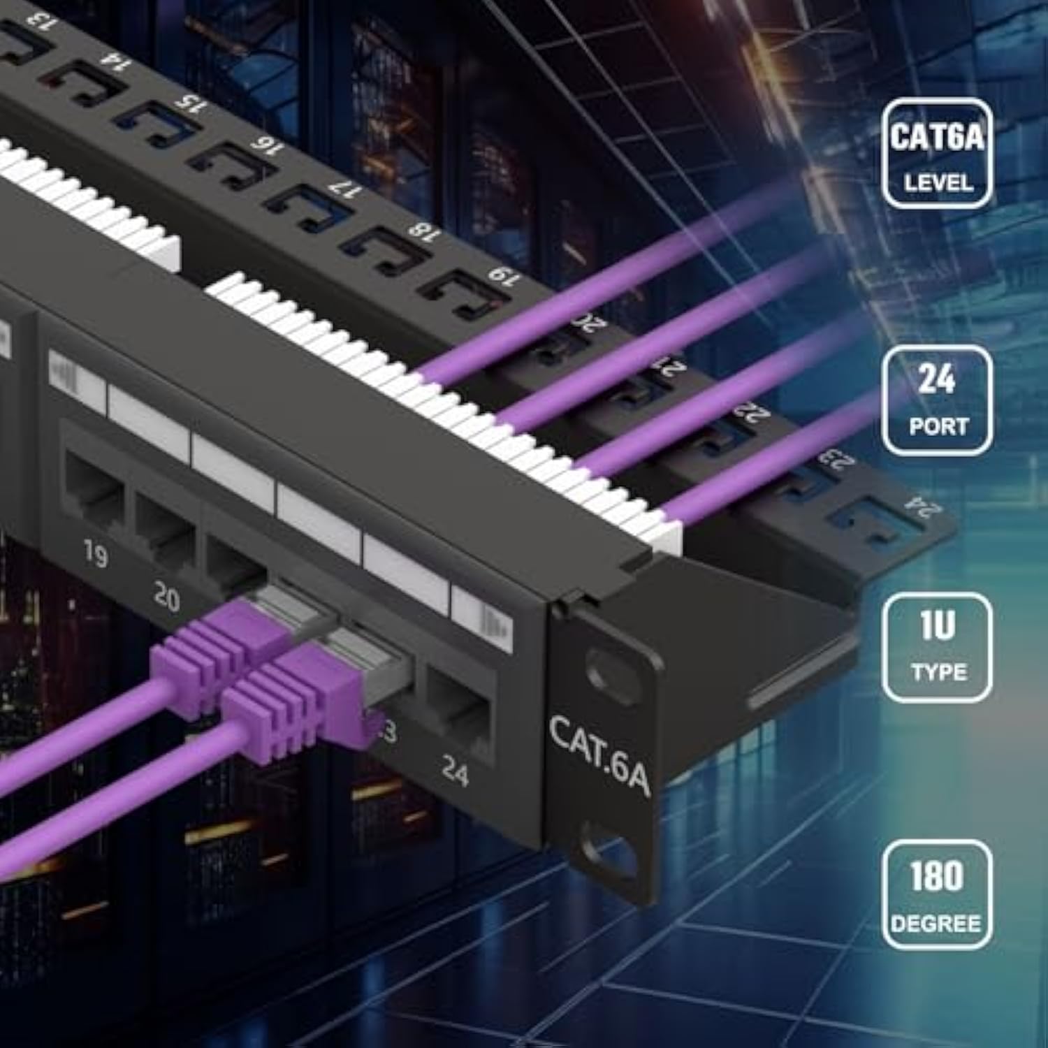 1U 24 Port Cat6A Patch Panel, 19" Rackmount Or Wall Mount Patch Panel, Network