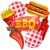 7-Pcs BBQ Theme Balloon Set Hot Dog, Fries, Chili & Checkered Balloons