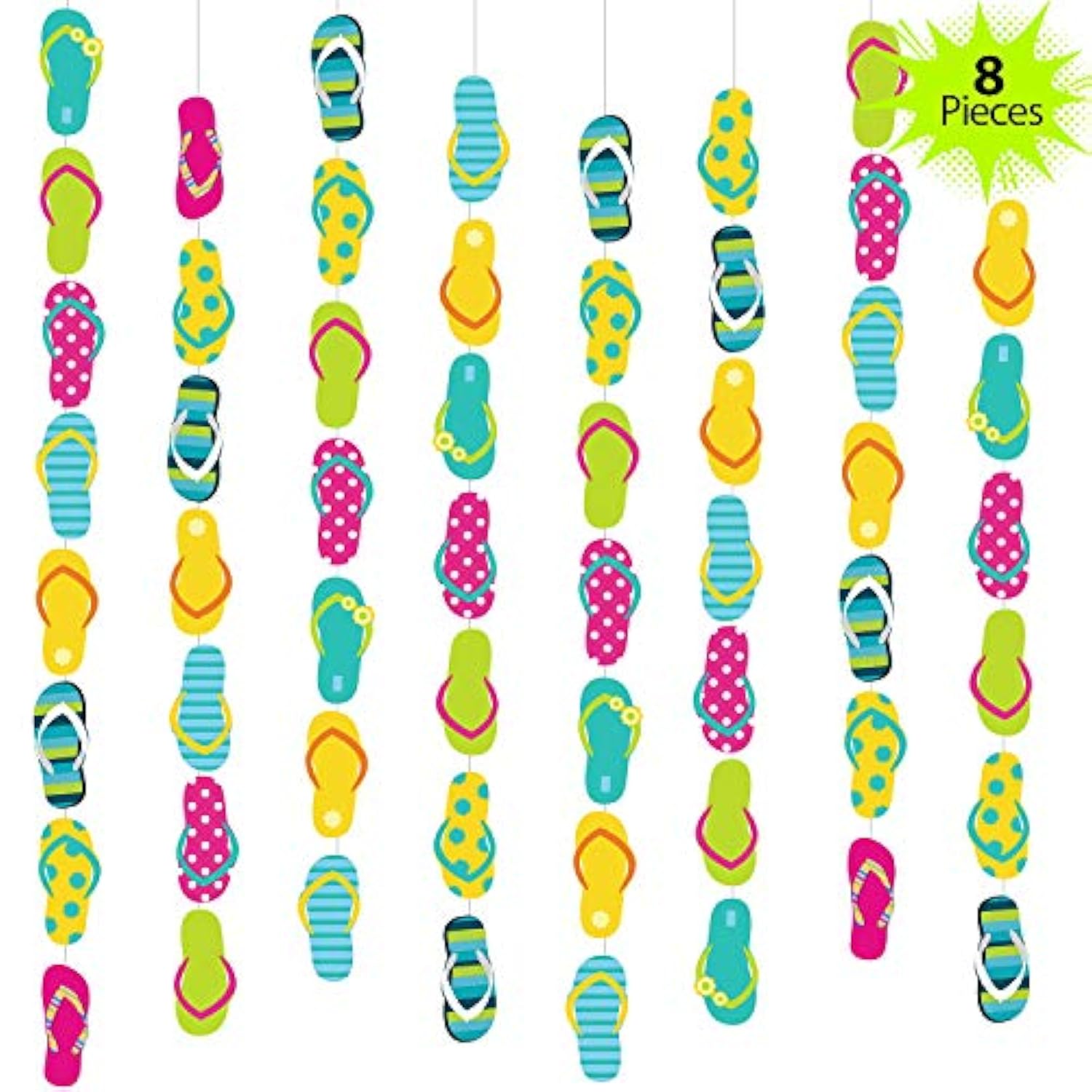 8 Pieces Flip Flop Decorations 52 Feet Summer Hanging Banner Beach Slipper Garland For Hawaiian Party Birthday Baby Shower Supplies