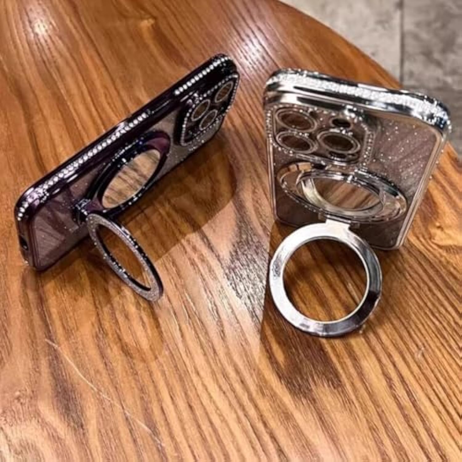 Magnetic Kickstand Glitter Case For Iphone 15 Plus, [Compatible With Magsafe] Bling Sparkly Rhinestone Diamond With Camera Protector Makeup Mirror Women Girls Case For Iphone 15 Plus (Pink)