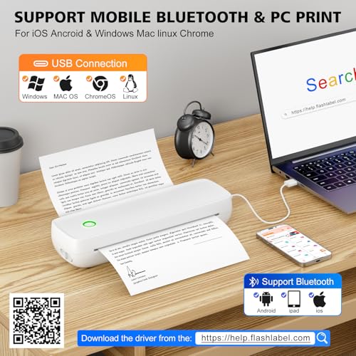 Inkless Portable Printer For Travel, Wireless Printer Supports 8.5 X 11 Inch Thermal Paper, Bluetooth Machine Includes 3 Rolls Of Thermal Paper Set