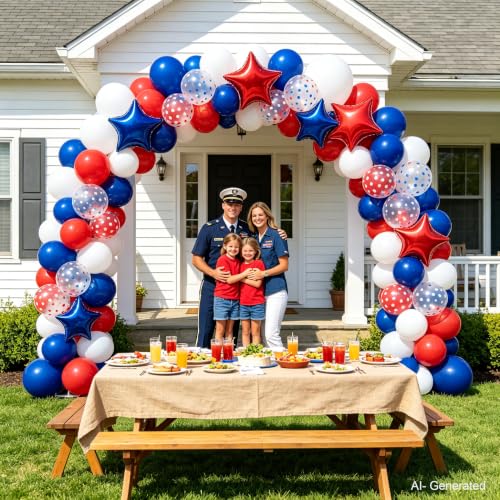 Red White and Blue Balloons Arch Kit Star/Confetti, Patriotic Decor