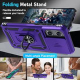 Compatible With Moto G Stylus 5G 2025 Case Built In Slide Camera Lens Cover+Screen Protector+Finger Ring Holder Kickstand,Heavy Duty Shockproof Full Body Protective Phone Cover,Purple