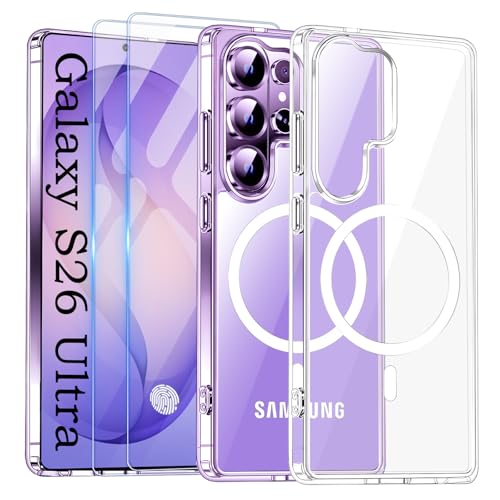 Official Clear Case for  Galaxy S26 Ultra with 2 Screen Protector,[Compatible with MagSafe][Camera Protection] Anti-Yellowing Slim Luxury