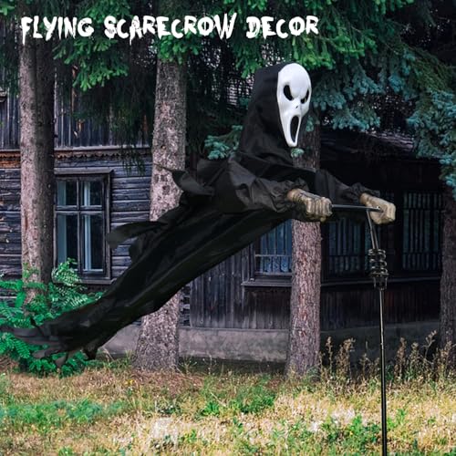 Halloween Scarecrow Ghost Outdoor Decorations, 7.5Ft Halloween Rotatable Flying Ghost Home Decoration for Outdoor Garden, Porch, Yard