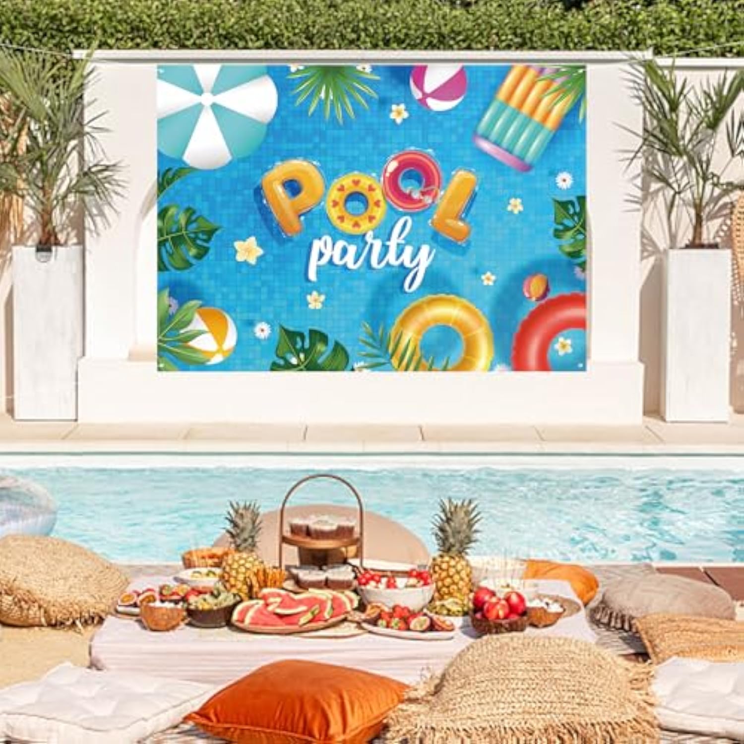 Summer Banner Pool Party Decorations, Hanging Beach Themed Backdrop With Rope (7244 Inches)