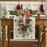 Holly Pine Cone Leaves Floral Christmas Table Runner, Seasonal Winter Kitchen Dining Table Decoration For Home Party Decor 13X72 Inch