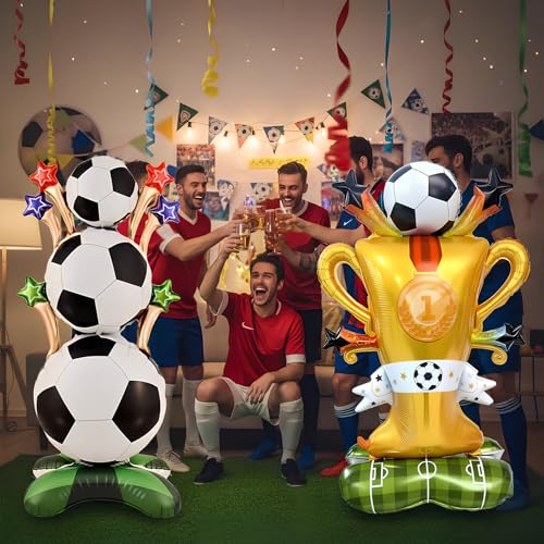Soccer & Trophy Foil Balloons, 2Pack Soccer Party Decorations