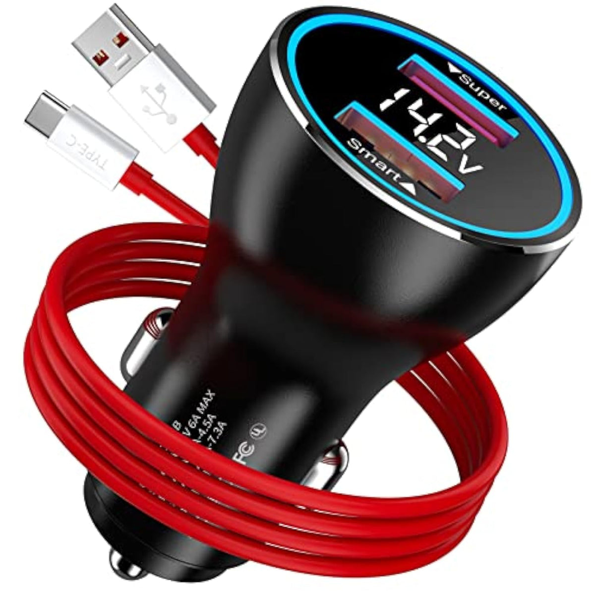 Usb Car Charger Adapter 80W Super-Vooc Charging For Oneplus 13 12 11 10 Pro Open Usb A To C Charge Cable 3.3Ft, Warp Dash Charge For Oneplus Nord 2 9 8 7 Pro 7T 7 6 6T 5