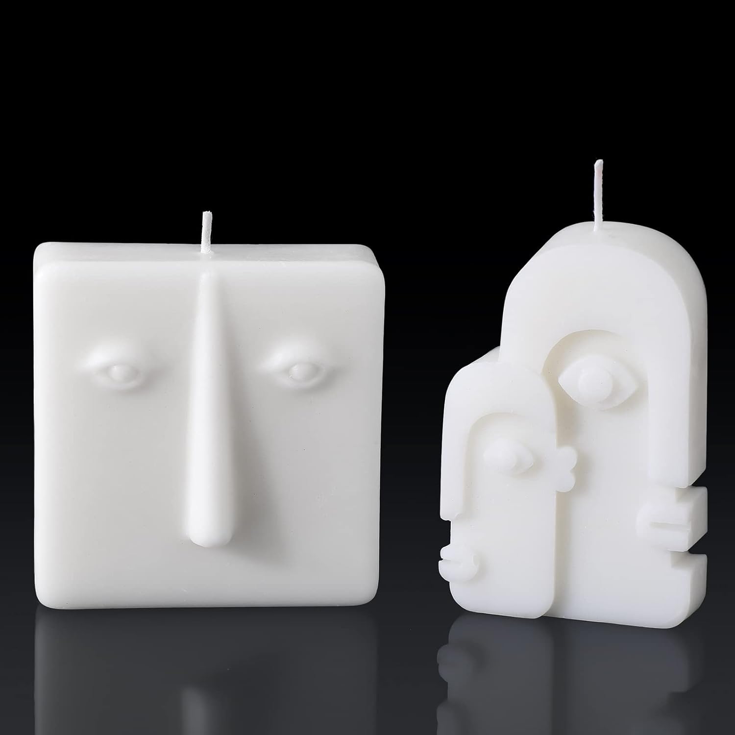 2 Pcs Shaped Candles Cool Candles Aesthetic Weird Face Geometric White Decorative Sculpture Scented Soy Wax Fun Modern Trendy For Bedroom Bathroom Shelf Decor(Simple Style)