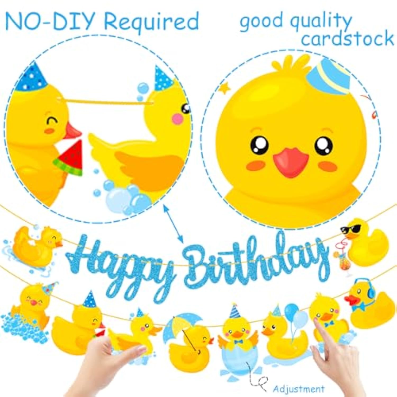 Duck Happy Birthday Banners 3Pcs Duck Birthday Decorations Blue Glitter Rubber Duck Birthday Party Banners Duck Birthday Party Supplies For Rubber Duck Decorations