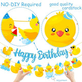 Duck Happy Birthday Banners 3Pcs Duck Birthday Decorations Blue Glitter Rubber Duck Birthday Party Banners Duck Birthday Party Supplies For Rubber Duck Decorations