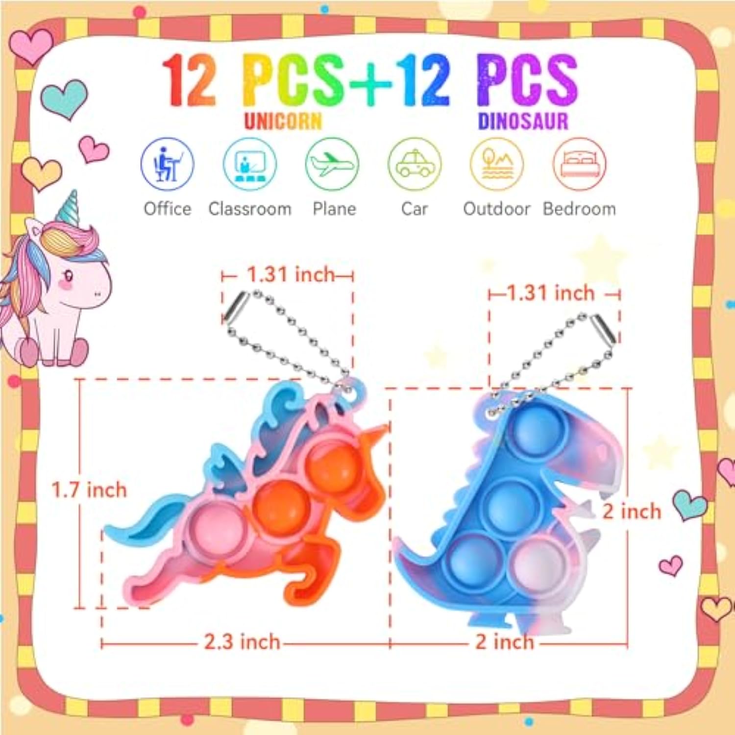 24 Pack Unicorn Dinosaur Party Favors For Kids Goodie Bags Stuffers Pop Fidget Toys Bulk Its,Unicorn Toys Pinata Stuffers Birthday Party Favors Small Kids Mini Classroom Prizes Pop Keychain It