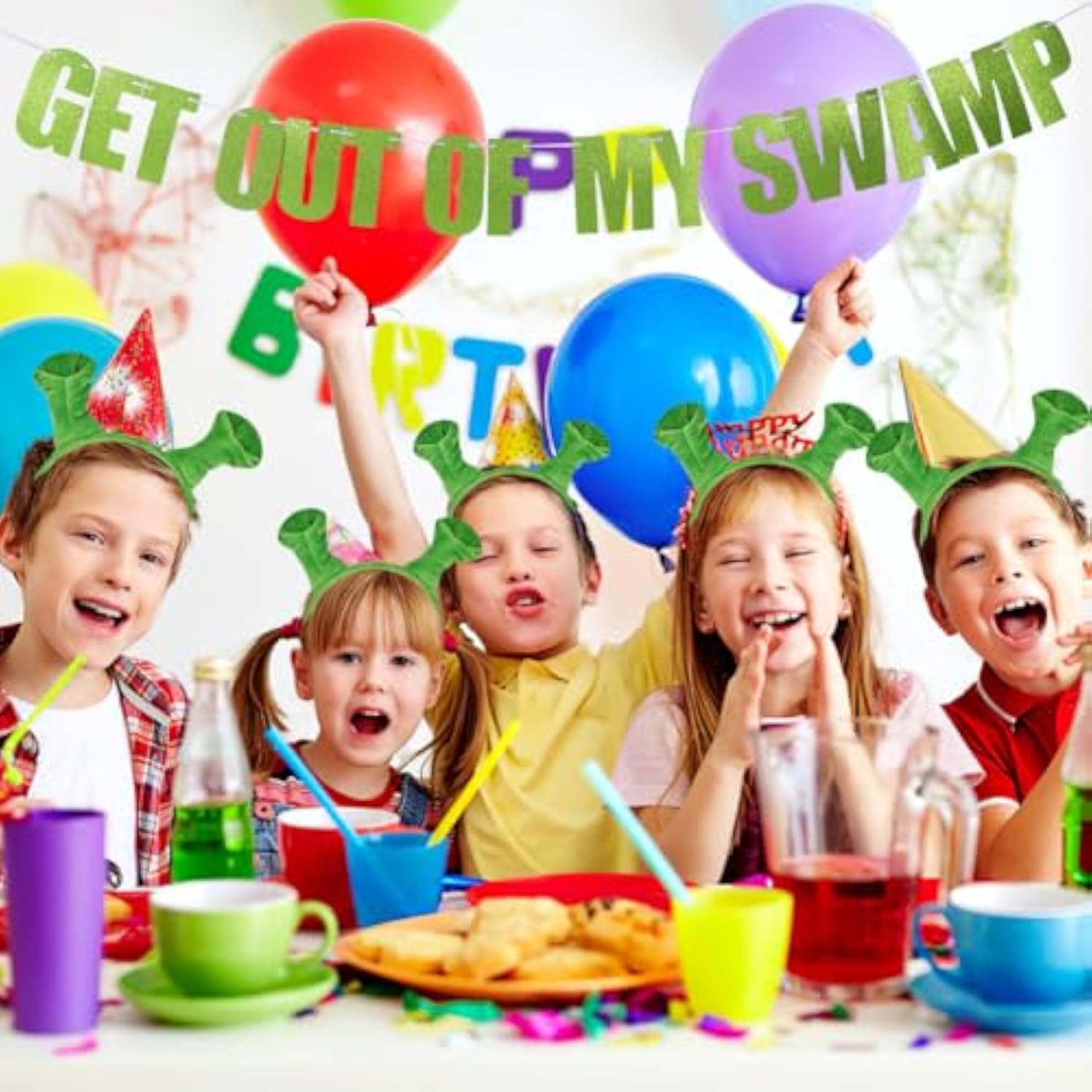 Get Out Of My Swamp Banner Green Glitter Birthday Party Decorations Housewarming Party Decor Supplies