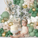 Sage Green Balloons Arch Garland Kit, Different Sizes 18 12 10 5 Inch Sage Green Gold Sand White Olive Latex Metallic Confetti Balloon For Baby Shower Safari Birthday Party Decorations