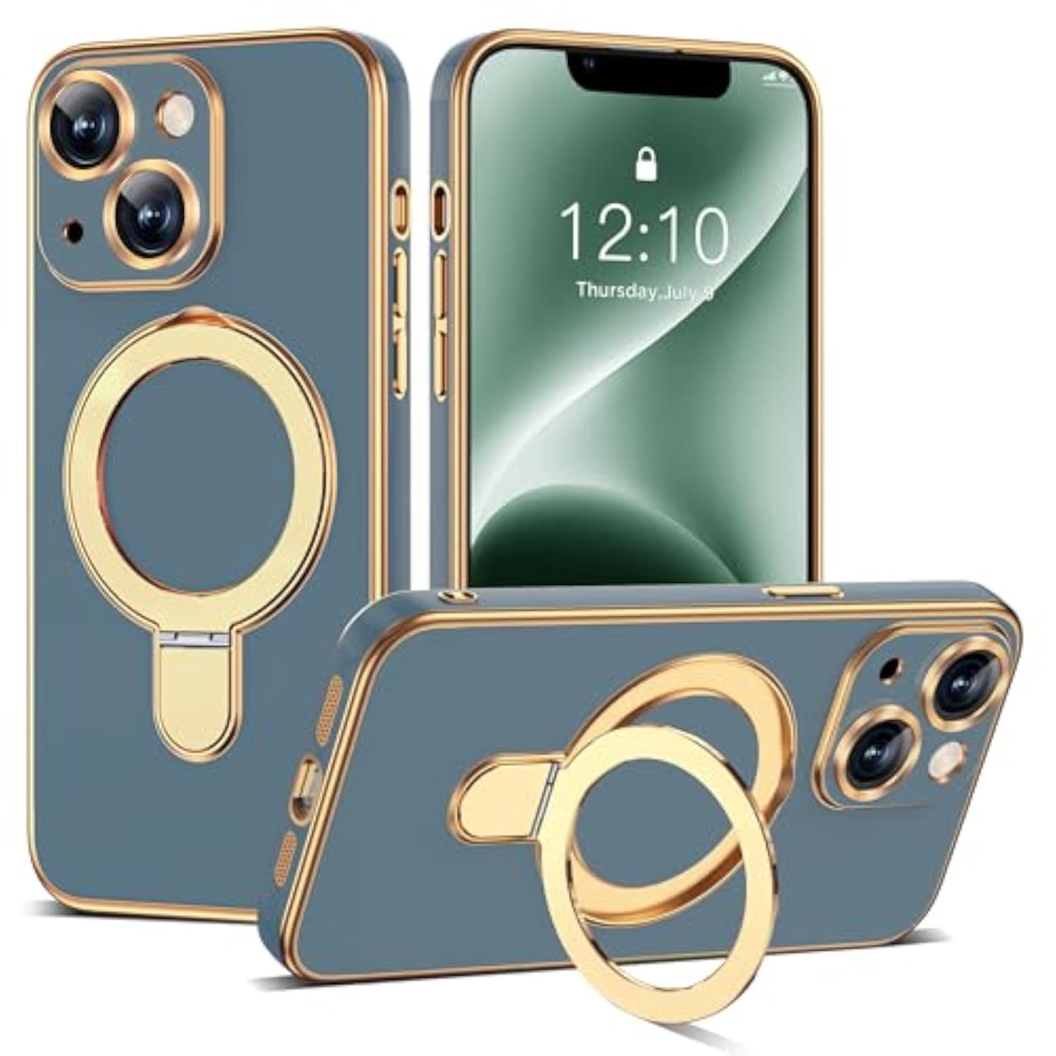Grey Blue Plating Phone Case for iPhone 14 with 6.1" Stand
