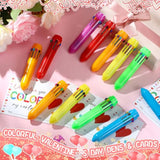 24 Set Valentine Cards And Ballpoint Pen Gift 24 Pcs Mini Shuttle Pens 0.5Mm Multicolor Retractable Pens, Greeting Cards For Party Supplies Prize