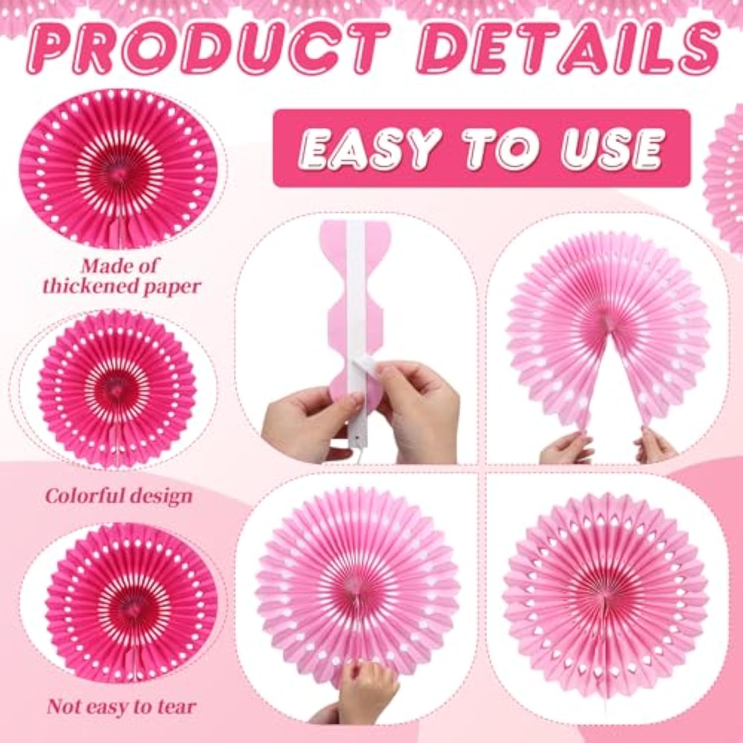 12Pcs Paper Fans Hot Pink Party Decorations Tissue Paper Flowers Decorations Hanging Honeycomb Round Paper Fans Decoration For Girl Groovy Birthday Baby Shower Wedding