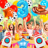Toy Themed Number 3 Balloon with Rocket & Cowboy Hat Kids Birthday Decor