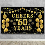 60Th Birthday/Anniversary/Wedding Decorations For Women Men, Cheers To 60 Years Banner, Black And Gold 60Th Birthday Backdrop, 60 Bday Decorations Party Banner Photography Supplies Background