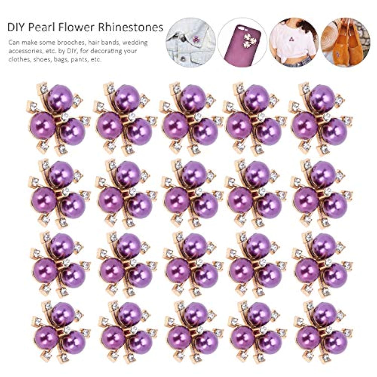 20Pcs Rhinestone Pearl Embellishments Pearl Flower Buttons Brooch Colo