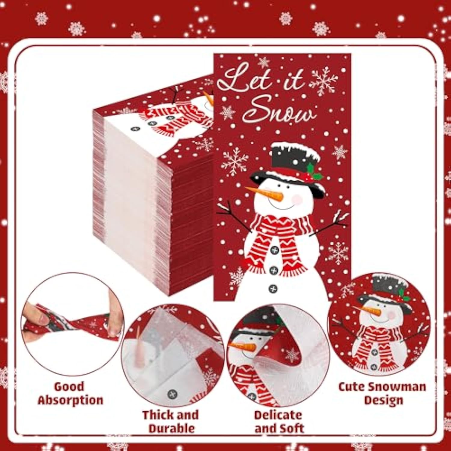 50 Pcs Christmas Snowman Guest Napkins - 3 Ply Winter Snowflake Let It Snow Paper Hand Towels, Merry Christmas Disposable Dinner Napkins For Home