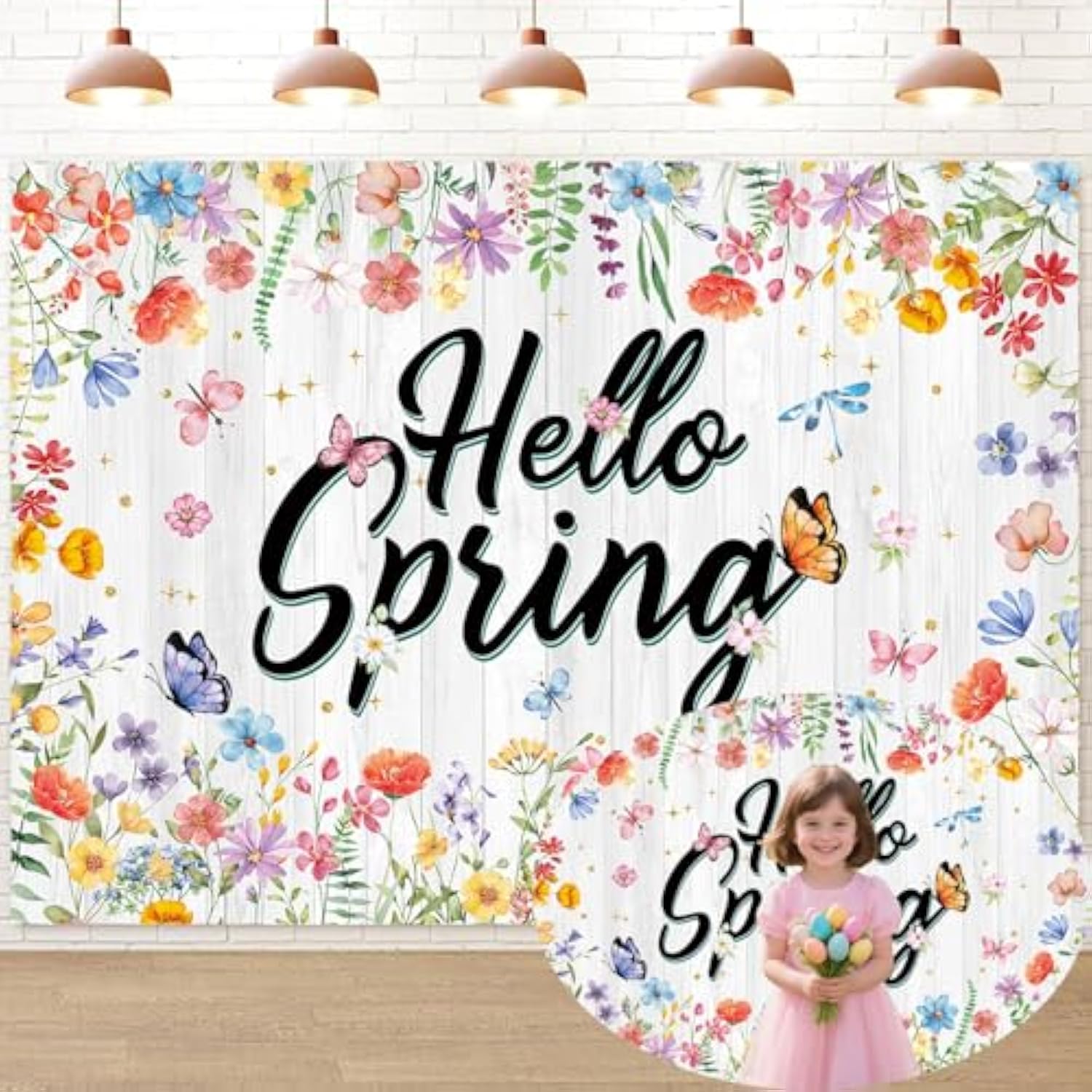 Hello Spring Banner Backdrop 6x4FT Spring Wildflower White Wooden Photography Background Easter Party Decorations Supplies Photo Props