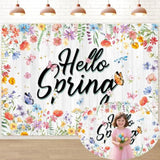 Hello Spring Banner Backdrop 6x4FT Spring Wildflower White Wooden Photography Background Easter Party Decorations Supplies Photo Props