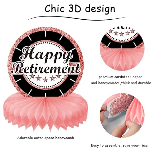 9PCS Rose Gold Retirement Party Decorations - Honeycomb Glitter Table Centerpiece Toppers for Happy Celebration Supplies for Women