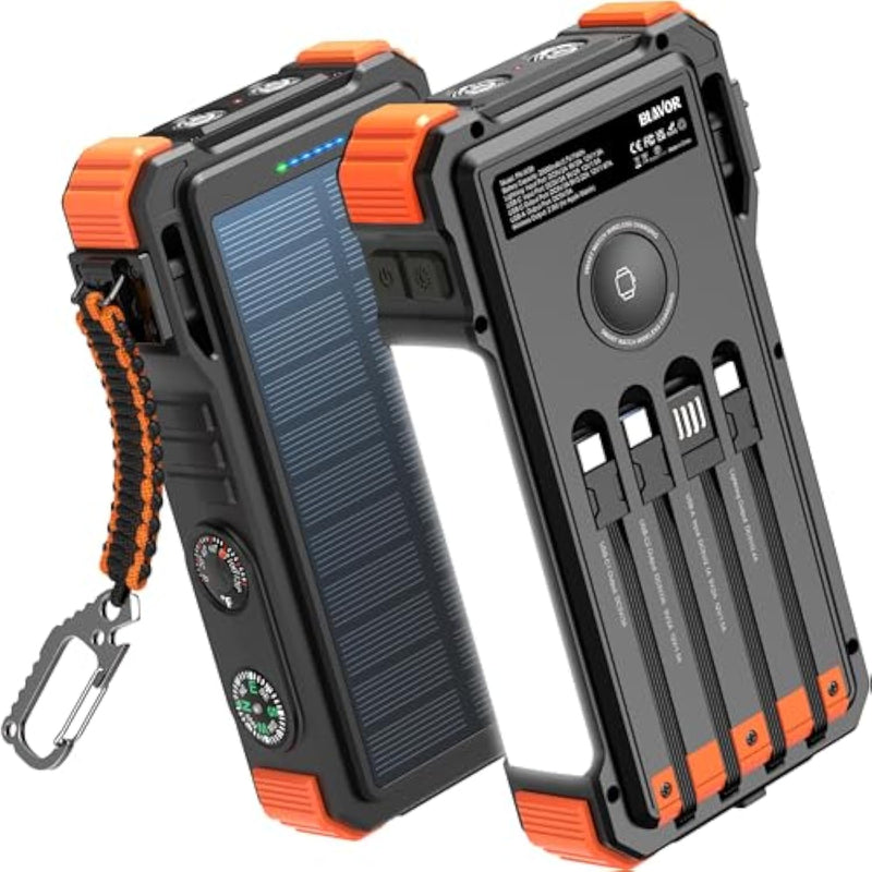 Solar Charger 20000Mah Built-In Cables, 20W Fast Charging Portable Power Bank With Usb C, Camping Light, Flashlight, Battery Pack For Iphone 16 15 14 13 12 11, Ipad, Samsung, Apple Watch