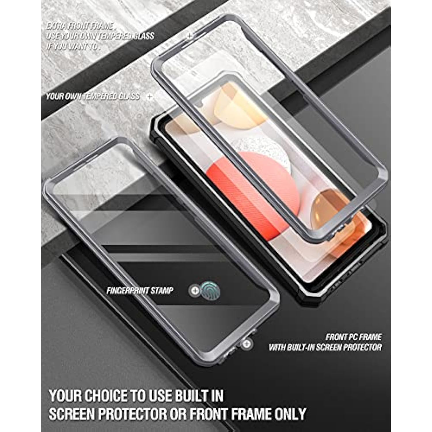 Guardian Case Designed For Samsung Galaxy A42 5G, Built-In Screen Protector Work With Fingerprint Id, Full Body Hybrid Shockproof Bumper Cover Case, Black/Clear