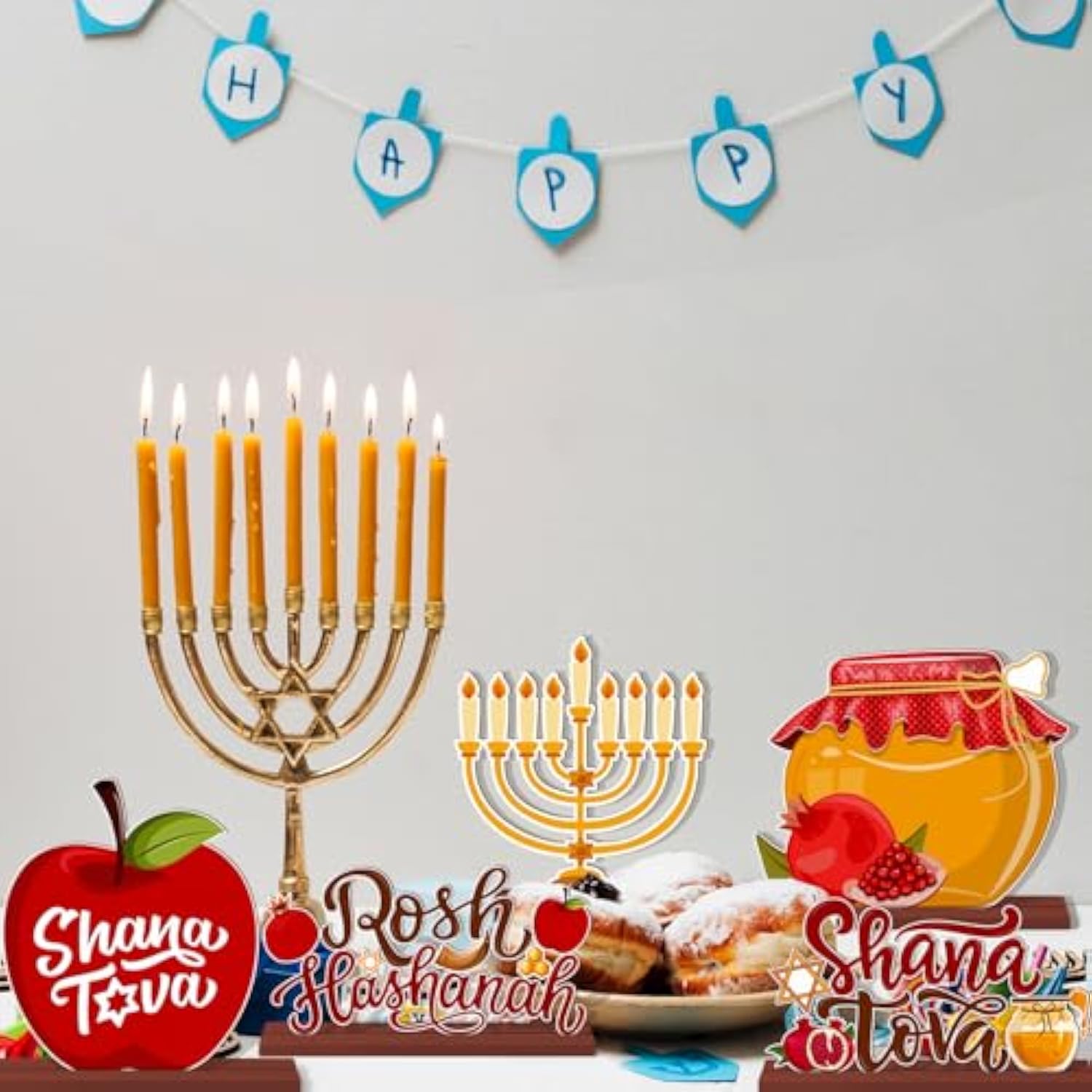 6pc Shana Tova Rosh Hashanah Wooden Table Centerpieces Rustic Decor